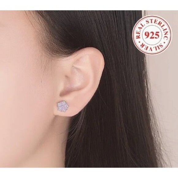 Platinum Sterling Silver Diamond Simulated Zircon Stud Earrings - Picture 2 of 3